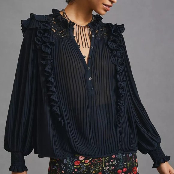 Anthropologie Tops - HTF By Anthropologie Pleated Ruffled Blouse